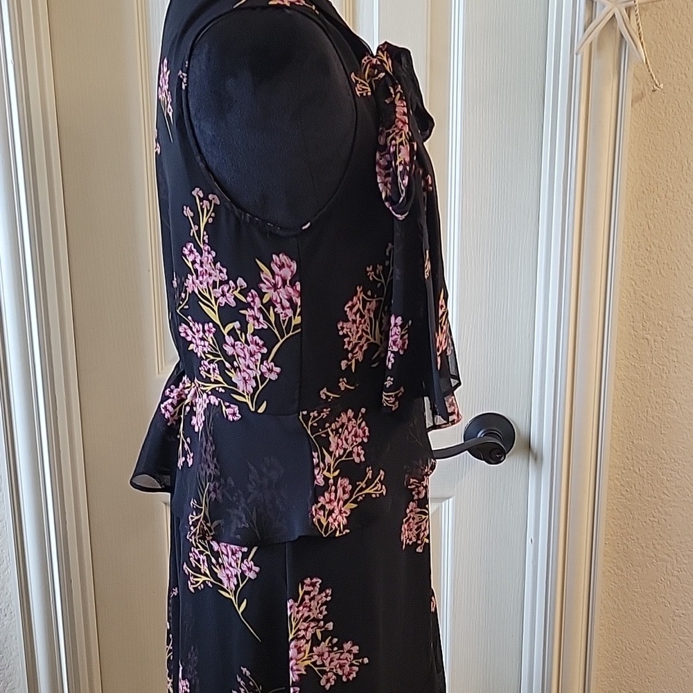 Black And Floral Print Layered Sheer Overlay Maxi Dress - Picture 10 of 16